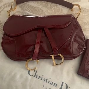 CHRISTIAN DIOR RED PATENT LEATHER TROTTER DOUBLE SADDLE BAG